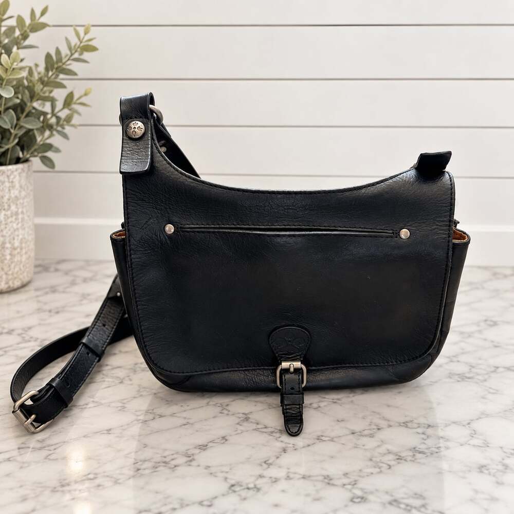 Patricia Nash London Smooth Black Leather Bag Messenger Crossbody